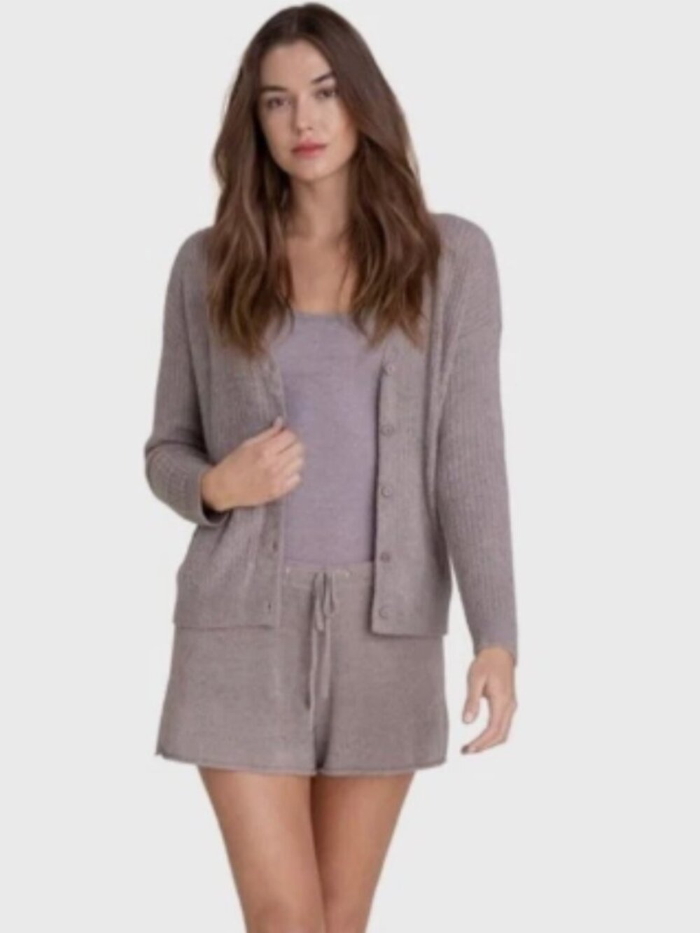 Barefoot Dreams CozyChic V-Neck Button Cardigan Sweater Beach Rock